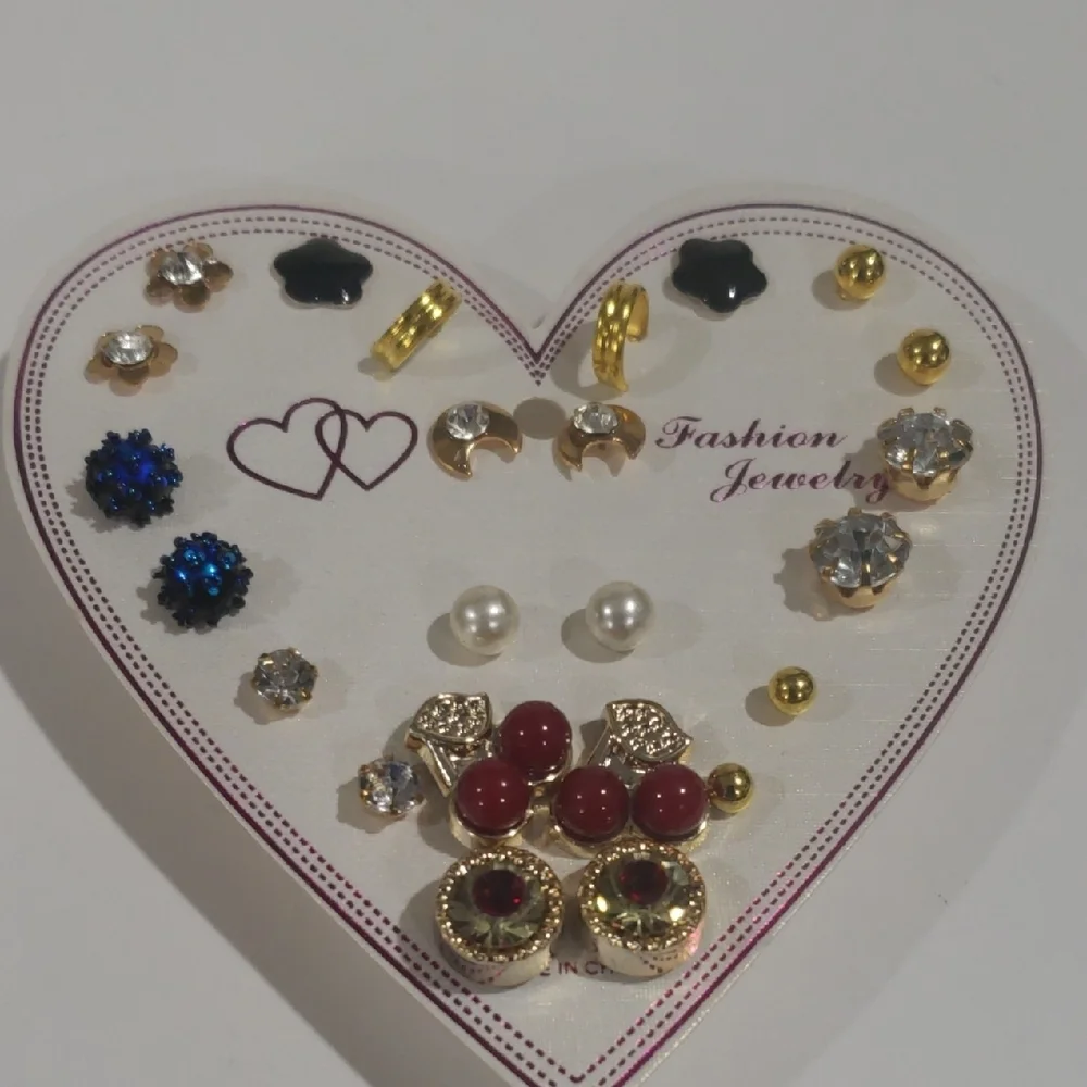 Elegant Set of 12 Different Shape Colorful Stud Earrings Women's Fashion Jewelry